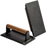 Presse  steak en fonte avec revtement antiadhsif, presse  bacon plate avec manche en bois, accessoires ...