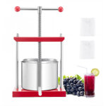 Pressoir a fruits manuel capacite 6 l, presse a vin avec 2 barils en acier inoxydable, avec poignee en ...