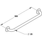 Barre droite 500mm, inox chrom (sans vis) diamtre 25 mm presto 60577