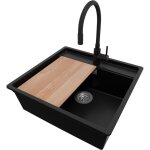 Primagran - evier d'angle en granit 56x53cm, lavabo cuisine 1 bac + robinet 40x38cm + kit de vidage + ... Primagran - evier d'angle en granit 56x53cm, lavabo cuisine 1 bac + robinet 40x38cm + kit de vidage + ...