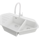 Primagran evier d'angle en granit 90x50cm, lavabo cuisine 1, 5 bacs + kit de vidage + accessoire, �vier ...