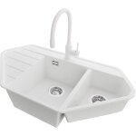 Primagran evier d'angle en granit 90x50cm, lavabo cuisine 1, 5 bacs + kit de vidage + accessoire, �vier ...
