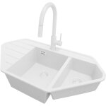 Primagran evier d'angle en granit 90x50cm, lavabo cuisine 1, 5 bacs + kit de vidage + accessoire, �vier ...