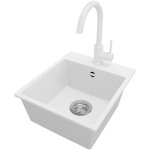 Primagran - evier cuisine en granit 38x44cm, lavabo 1 bac + robinet 32x20cm + kit de vidage, vier  ...