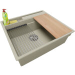 Primagran - evier cuisine en granit 58 x 53 cm lavabo 1 bac + siphon classique, gouttoir enroulable, ...