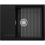 Primagran - evier cuisine en granit 62x50cm, lavabo 1 bac + kit de vidage + gouttoir enroulable, vier ...