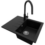 Primagran - evier cuisine en granit 62x50cm, lavabo 1 bac + robinet 40x20cm + kit de vidage, vier  ...