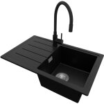 Primagran evier cuisine en granit 70x44cm, lavabo 1 bac + robinet 40x38cm + kit de vidage, �vier � encastrer ...