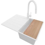 Primagran - evier cuisine en granit 70x50cm, lavabo 1 bac + kit de vidage + accessoire, �vier � encastrer ...