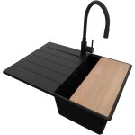Primagran - evier cuisine en granit 70x50cm, lavabo 1 bac + kit de vidage + accessoire, vier  encastrer ...