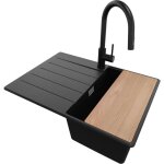 Primagran - evier cuisine en granit 70x50cm, lavabo 1 bac + kit de vidage + accessoire, vier  encastrer ...