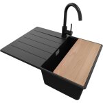 Primagran - evier cuisine en granit 70x50cm, lavabo 1 bac + kit de vidage + accessoire, vier  encastrer ...
