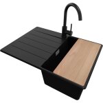 Primagran - evier cuisine en granit 70x50cm, lavabo 1 bac + robinet 32x20cm + kit de vidage + accessoire, ...