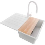 Primagran evier cuisine en granit 70x50cm, lavabo 1 bac + robinet 38x14cm + kit de vidage + accessoire, ...