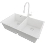Primagran evier cuisine en granit 76x47cm, lavabo 2 bacs + robinet 38x14cm + kit de vidage, �vier � encastrer ...