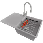 Primagran evier cuisine en granit 78x50cm, lavabo 1 bac + robinet 38x14cm + kit de vidage + accessoire, ...