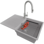 Primagran evier cuisine en granit 78x50cm, lavabo 1 bac + robinet 40x20cm + kit de vidage + accessoire, ...