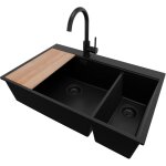 Primagran - evier cuisine en granit 78x50cm, lavabo 2 bacs + robinet 32x20cm + kit de vidage + accessoire, ...