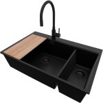 Primagran - evier cuisine en granit 78x50cm, lavabo 2 bacs + robinet 40x38cm + kit de vidage + accessoire, ...