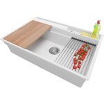 Primagran - evier cuisine en granit 78x53cm, lavabo 1 bac + kit de vidage + accessoires, vier  encastrer ...