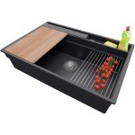 Primagran - evier cuisine en granit 78x53cm, lavabo 1 bac + kit de vidage + accessoires, vier  encastrer ...