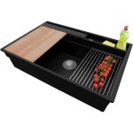 Primagran - evier cuisine en granit 78x53cm, lavabo 1 bac + kit de vidage + accessoires, vier  encastrer ...
