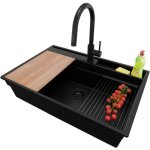 Primagran evier cuisine en granit 78x53cm, lavabo 1 bac + kit de vidage + accessoire, �vier � encastrer ...