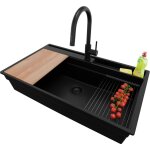 Primagran - evier cuisine en granit 88x53cm, lavabo 1 bac + kit de vidage + accessoire, �vier � encastrer ...