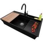 Primagran - evier cuisine en granit 88x53cm, lavabo 1 bac + robinet 32x20cm + kit de vidage + accessoires, ... Primagran - evier cuisine en granit 88x53cm, lavabo 1 bac + robinet 32x20cm + kit de vidage + accessoires, ...