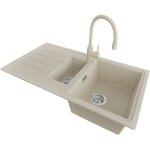 Primagran evier cuisine en granit 90x50cm, lavabo 1, 5 bacs + robinet 38x14cm + kit de vidage, �vier ...