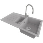 Primagran evier cuisine en granit 90x50cm, lavabo 1, 5 bacs + robinet 38x14cm + kit de vidage, �vier ...