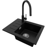Primagran - evier cuisine en granit 55x44cm, lavabo 1 bac + robinet 40x20cm + kit de vidage, �vier � ...
