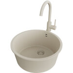 Primagran evier cuisine granit rond 46x46cm, evier 1 bac + robinet 32x20cm + kit de vidage, lavabo cuisine ...