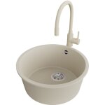Primagran evier cuisine granit rond 46x46cm, evier 1 bac + robinet 38x14cm + kit de vidage, lavabo cuisine ...