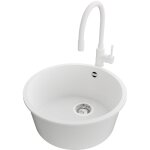 Primagran evier cuisine granit rond 46x46cm, evier 1 bac + robinet 38x14cm + kit de vidage, lavabo cuisine ...