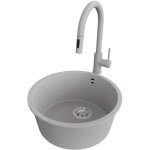 Primagran evier cuisine granit rond 46x46cm, evier 1 bac + robinet 40x20cm + kit de vidage, lavabo cuisine ...