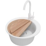 Primagran - evier cuisine granit rond 50x50cm, evier 1 bac + robinet 32x20cm + kit de vidage + accessoire, ...