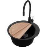 Primagran - evier cuisine granit rond 50x50cm, evier 1 bac + robinet 40x38cm + kit de vidage + planche ... Primagran - evier cuisine granit rond 50x50cm, evier 1 bac + robinet 40x38cm + kit de vidage + planche ...