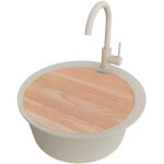 Primagran evier cuisine granit rond 53x53cm, evier 1 bac + robinet 32x20cm + kit de vidage + planche ...