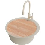 Primagran evier cuisine granit rond 53x53cm, evier 1 bac + robinet 38x14cm + kit de vidage + planche ...