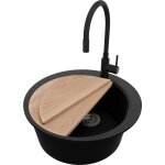 Primagran - evier cuisine granit rond 53x53cm, evier 1 bac + robinet 40x38cm + kit de vidage + planche ... Primagran - evier cuisine granit rond 53x53cm, evier 1 bac + robinet 40x38cm + kit de vidage + planche ...