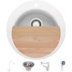 Primagran - evier cuisine granit rond 50x50cm, evier 1 bac + robinet 32x20cm + kit de vidage + planche ...