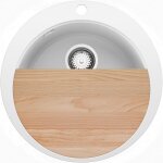 Primagran - evier cuisine granit rond 53x53cm, evier 1 bac + kit de vidage + planche  dcouper, lavabo ...