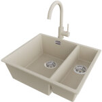 Primagran evier sous plan 56x47cm, evier en granit 1, 5 bacs + robinet 32x20cm + kit de vidage, �vier ...