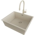 Primagran evier sous plan 56x47cm, evier en granit 1 bac + robinet 38x14cm + kit de vidage, vier au ...