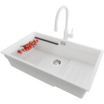 Primagran evier sous plan 76x47cm, evier en granit 1 bac + robinet 38x14cm + kit de vidage + gouttoir ...