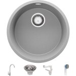 Primagran - evier sous plan gris 46x46cm, evier en granit 1 bac + kit de vidage + robinet, vierau meuble ...
