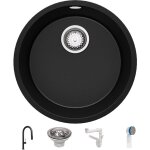 Primagran - evier sous plan noir 46x46cm, evier en granit 1 bac + kit de vidage + robinet, vierau meuble ...