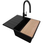 Primagran - evier cuisine en granit 62x50cm, lavabo 1 bac + kit de vidage + accessoire, �vier � encastrer ...