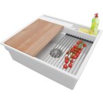 Primagran - evier cuisine en granit 58x53cm, lavabo 1 bac + kit de vidage + accessoires, �vier � encastrer ...